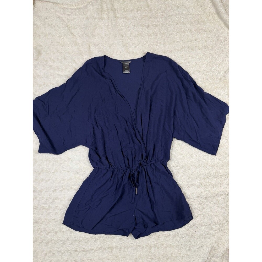 Vince Camuto Navy Viscose Short Sleeve V-Neck Drawstring Romper XS/S